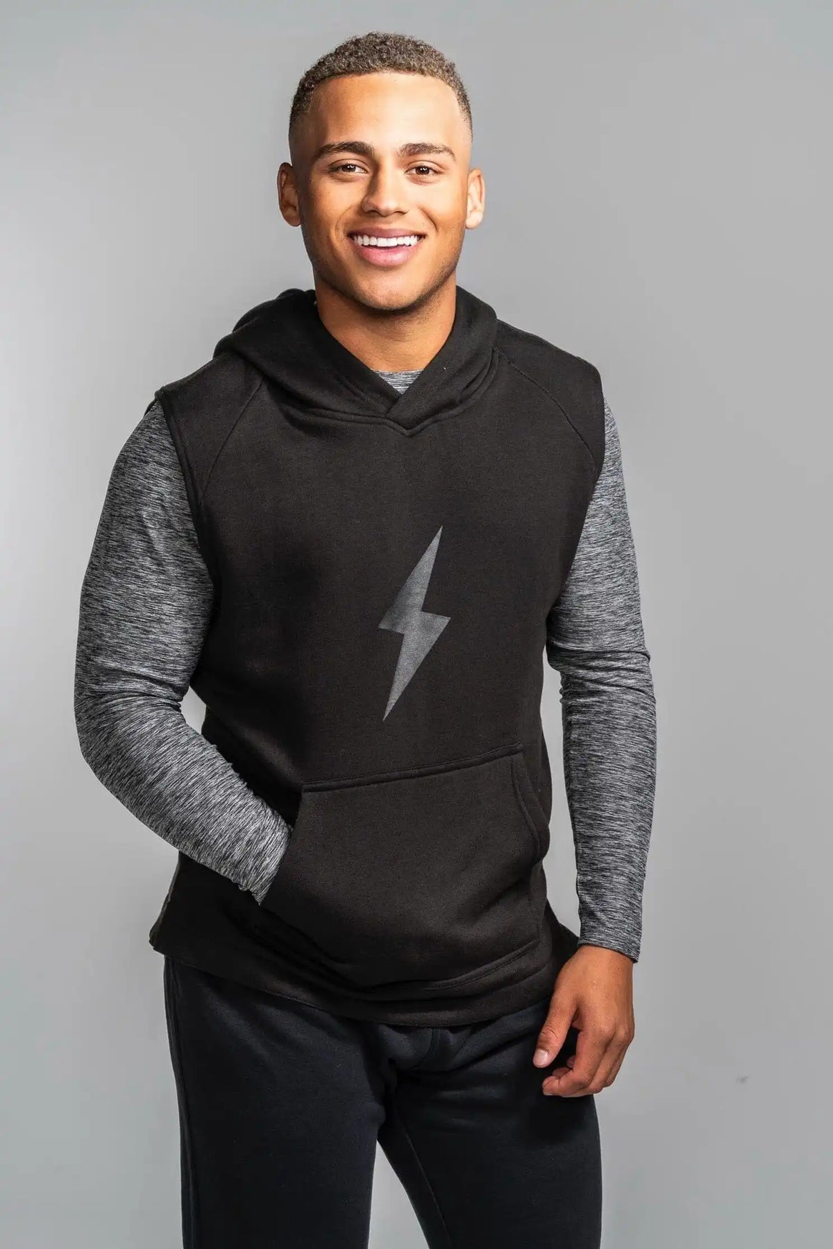 BOLT Sleeveless Hoodie - Black/Black Bolt